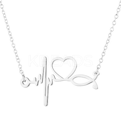 201 Stainless Steel Stethoscope Heartbeat Pendant Necklaces for Women WG4E3E7-02-1