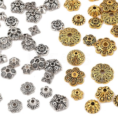 100Pcs 20 Styles Tibetan Style Alloy Bead Caps TIBE-YW0001-85-1