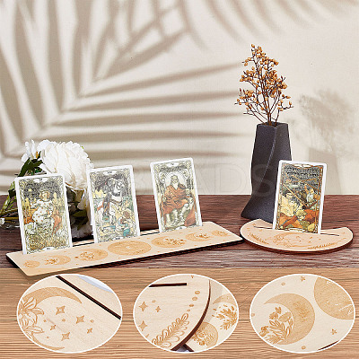 4Pcs 4 Style Wood Candle Holders & Tarot Card Stands DJEW-GF0001-47B-1