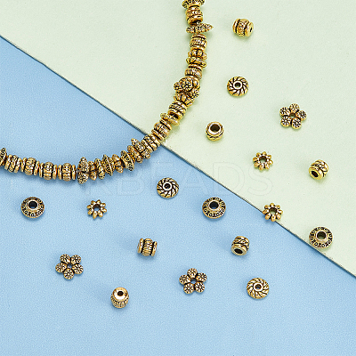 300Pcs 6 Styles Tibetan Style Alloy Spacer Beads TIBE-PH0002-14-WH-1