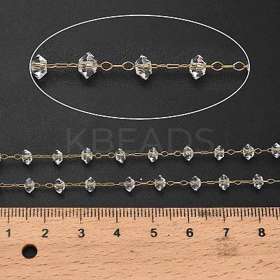 Handmade 304 Stainless Steel Glass Beads Rondelle Link Chains CHS-B011-07G-1