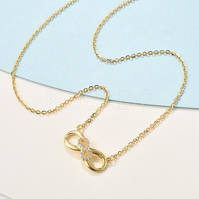 925 Sterling Silver Micro Pave Clear Micro Pave Cubic Zirconia Double Infinity Pendant Necklaces for Women NJEW-D315-03G-1