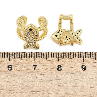 Fish Brass Micro Pave Clear Cubic Zirconia Cuff Earrings EJEW-D338-01G-1