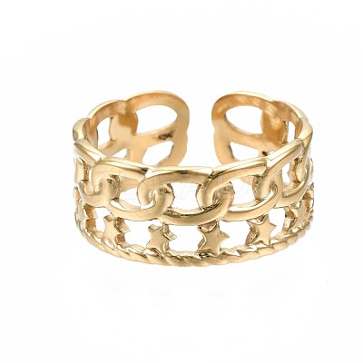 304 Stainless Steel Star Open Cuff Ring RJEW-T023-03G-1