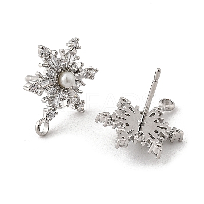 Brass Micro Pave Cubic Zirconia Stud Earring Findings KK-K371-34P-1