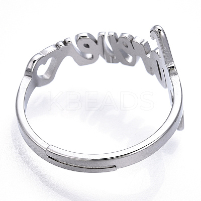 Non-Tarnish 304 Stainless Steel Heart with Word Forever Adjustable Ring RJEW-T027-05P-1