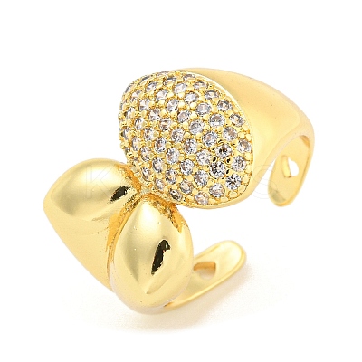 Oval Clear Cubic Zirconia Open Cuff Ring RJEW-L121-042G-1