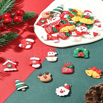 48Pcs 12 Styles Christmas Theme Opaque Resin Pendants RESI-FS0001-73-1