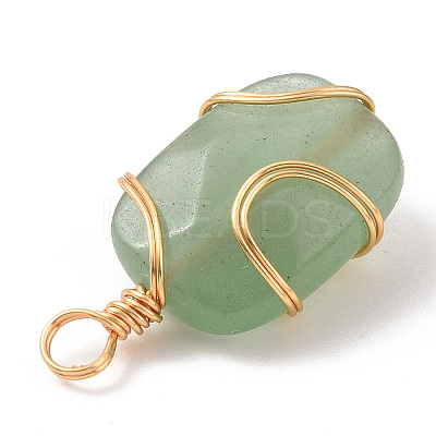 Natural Green Aventurine Rectangle Pendants PALLOY-JF02106-01-1