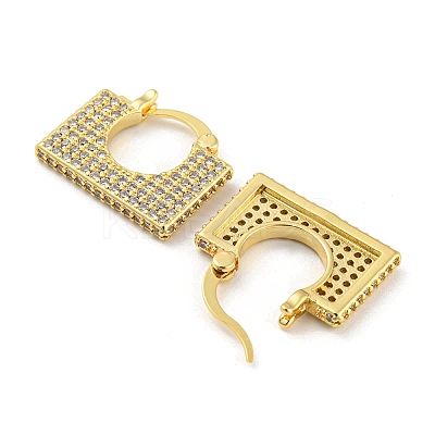Rectangle Shape Brass Micro Pave Clear Cubic Zirconia Thick Hoop Earrings EJEW-Q785-04G-1