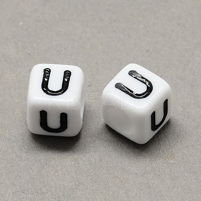 Large Hole Acrylic Letter European Beads SACR-Q103-6mm-01U-1