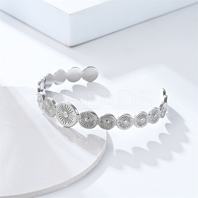 Flat Round 304 Stainless Steel Cuff Bangles for Women FS-WG0757B-02-1