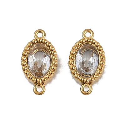 Ion Plating(IP) 304 Stainless Steel Cubic Zirconia Oval Links Connector Charms STAS-K256-22G-02-1