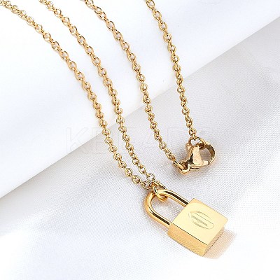 304 Stainless Steel Rolo Chain Pendant Necklaces NJEW-S444-01G-15-1