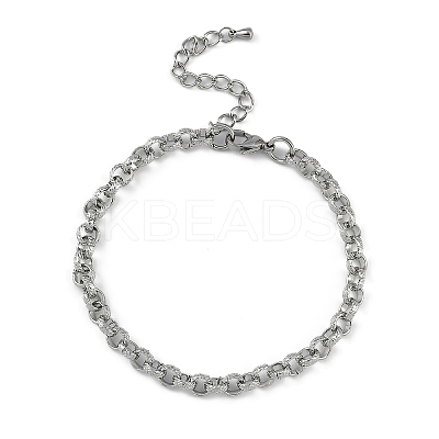 Anti-Tarnish 304 Stainless Steel Textured Rolo Chain Anklets AJEW-A057-03P-1