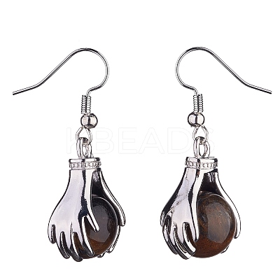 Natural Tiger Eye Palm Dangle Earrings EJEW-A092-09P-17-1