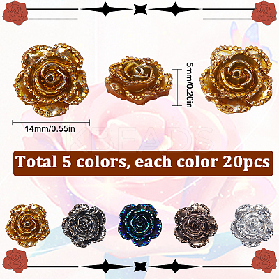 100Pcs 5 Colors Electroplated Resin Cabochons CRES-SC0002-61-1