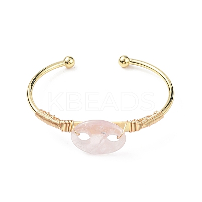 Natural Rose Quartz Coffee Bean Open Cuff Bangle BJEW-G660-01G-01-1
