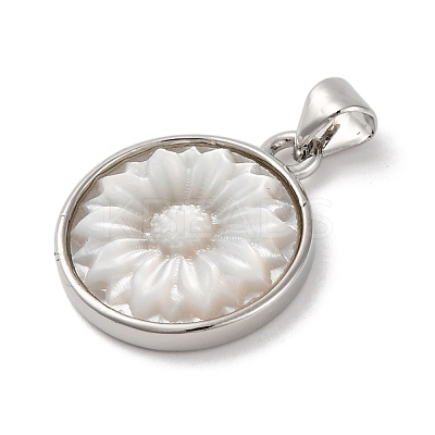 Natural White Shell Carved Sunflower Pendants KK-D537-03P-02-1
