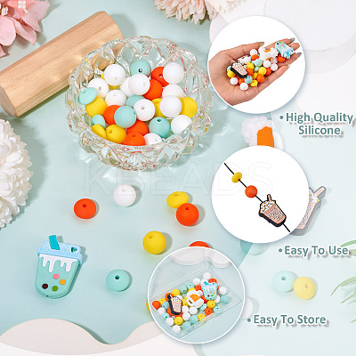 48Pcs 10 Styles Food Grade Eco-Friendly Silicone Focal Beads SIL-TA0002-94-1