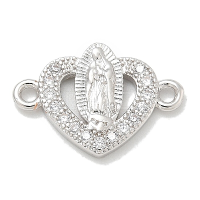 Rack Plating Brass Micro Pave Clear Cubic Zirconia Religion Heart Virgin Mary Connector Charms KK-L224-099P-04-1