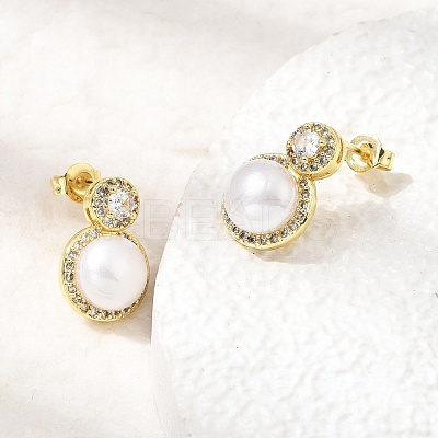 Brass Micro Pave Cubic Zirconia Stud Earrings CU-CBABA66-08G-1