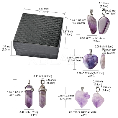 12Pcs 4 Styles Natural Amethyst Pendants G-FS0005-62-1