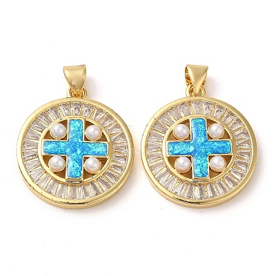 Rack Plating Brass Micro Pave Cubic Zirconia Pendants KK-P268-08A-G-1