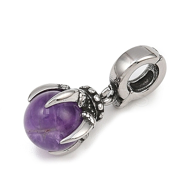 Dragon Claw 316 Surgical Stainless Steel & Round Natural Amethyst Pendant Decoration STAS-Z165-01AS-03-1