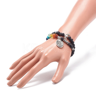 2Pcs 2 Style Style Natural Lava Rock & Mixed Stone & Synthetic Hematite Stretch Bracelets Set BJEW-JB08733-1