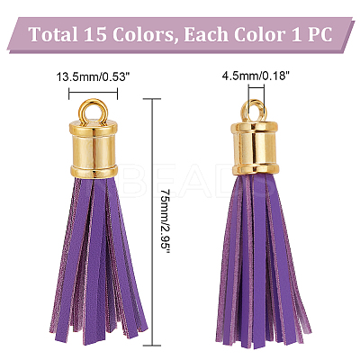 15Pcs 15 Colors Imitation Leather Big Tassel Pendants FIND-PH0008-26-1