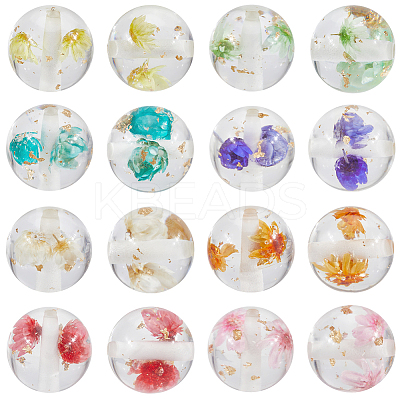 32Pcs 8 Styles Transparent Resin Inner Dried Flower Beads RESI-SC0005-63-1