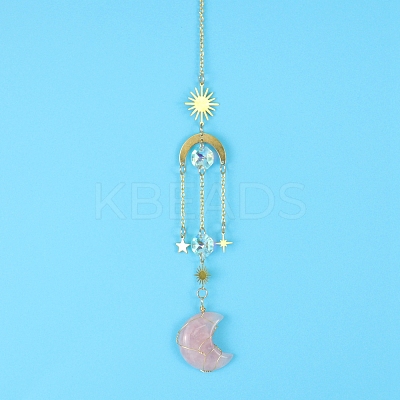 Rose Quartz Moon Sun Catcher Hanging Ornaments HJEW-PW0002-11C-1