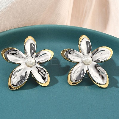 Two Tone 304 Stainless Steel Acrylic Imitation Pearl Stud Earrings EJEW-B156-16GP-1