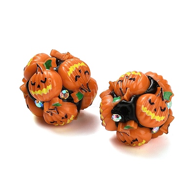 Halloween Theme Polymer Clay Rhinestone Beads with Resin RESI-Z045-02B-02-1