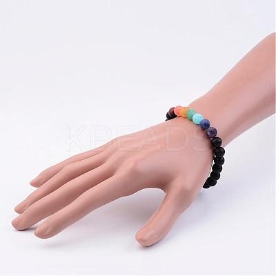 Natural Dyed & Heated Black Agate & Gemstone Beads Stretch Bracelets BJEW-JB02510-01-1