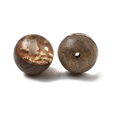 Walnut Wood with Resin Gold Foil Beads WOOD-G025-01B-1