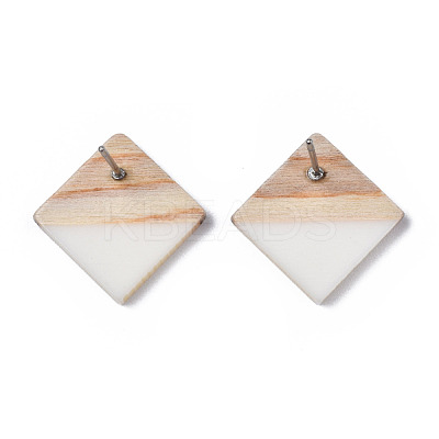Opaque Resin & Wood Stud Earrings EJEW-N017-005A-B06-1