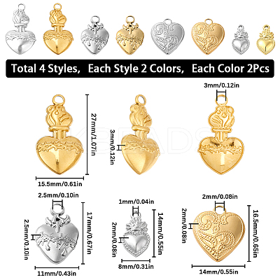 16Pcs 8 Style 304 Stainless Steel Pendants STAS-SC0006-20-1