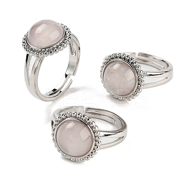 Natural Rose Quartz Round Adjustable Rings RJEW-K271-02P-02-1