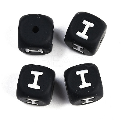 20Pcs Black Cube Letter Silicone Beads 12x12x12mm Square Dice Alphabet Beads with 2mm Hole Spacer Loose Letter Beads for Bracelet Necklace Jewelry Making JX433I-1