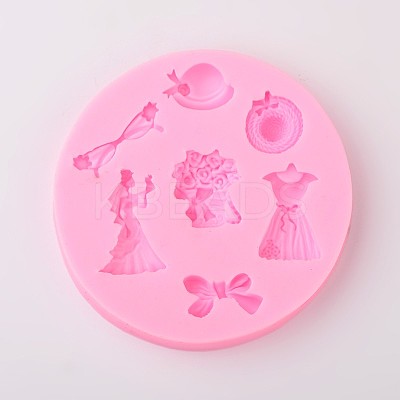 Hat and Bowknot Design DIY Food Grade Silicone Molds AJEW-L054-69-1