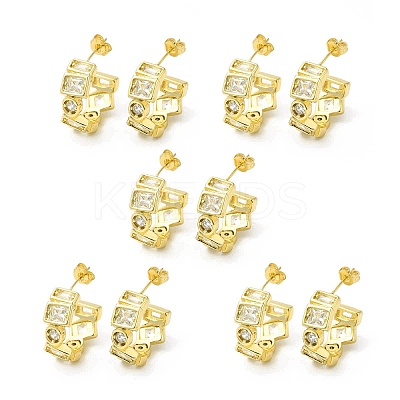 Clear Cubic Zirconia Round Stud Earrings EJEW-H092-07G-1
