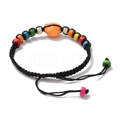 Synthetic Turquoise Skull & Wood Disc Braided Bead Bracelet for Halloween BJEW-TA00260-1