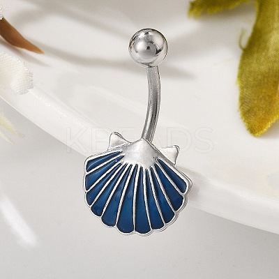 Alloy Enamel Shell Shaped Curved Barbell Belly Rings AJEW-R007-02P-1