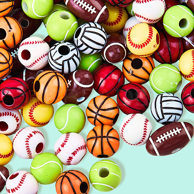 140Pcs 7 Styles Sport Opaque Acrylic Beads MACR-PA0001-08-1