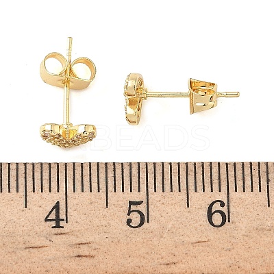 Heart Brass Micro Pave Clear Cubic Zirconia Stud Earrings EJEW-Z144-11G-1