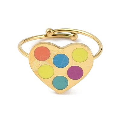 Ion Plating(IP) Heart 304 Stainless Steel Enamel Ring RJEW-A038-19G-05-1