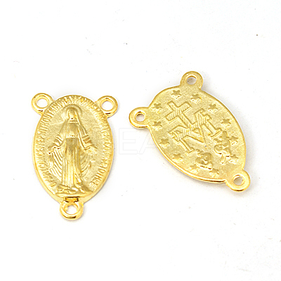40Pcs Holy Oval Carved Virgin Mary Tibetan Style Alloy Chandelier Component Links TIBE-ZF0001-01G-1