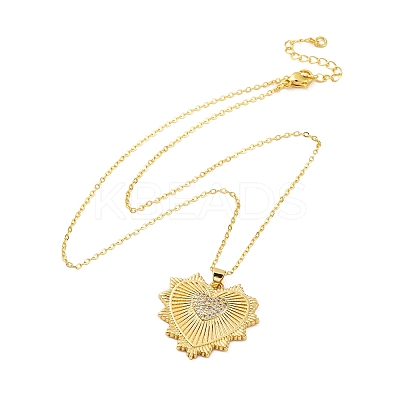 Brass Micro Pave Clear Cubic Zirconia Heart Pendant Necklaces for Women NJEW-S438-07C-G-1